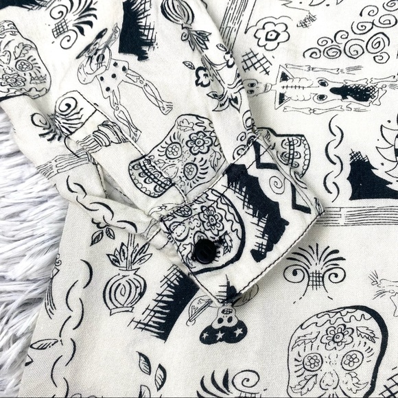 Vtg Zarus Day Of The Dead Skull Goth Print Button Down EUC - Picture 5 of 13